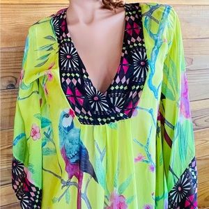 MATTHEW WILLIAMSON For H&M Rare TROPICAL Cover-Up CAFTAN Tunic Top Size 4